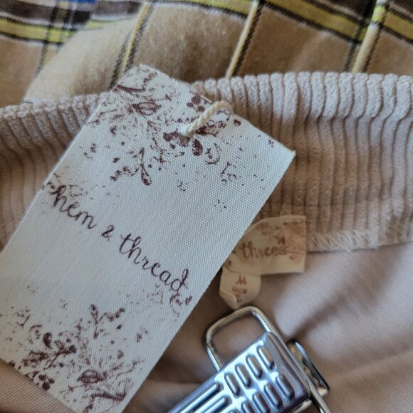 Hem & Thread Corduroy Plaid Pleated Mini Skirt, Sz M, Wrap Mini Skirt, NWT - Picture 3 of 7